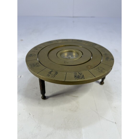 6" Brass Compass with Zodiac Signs - Antique Finish Decorative Nautical Piece - Picture 4 of 8